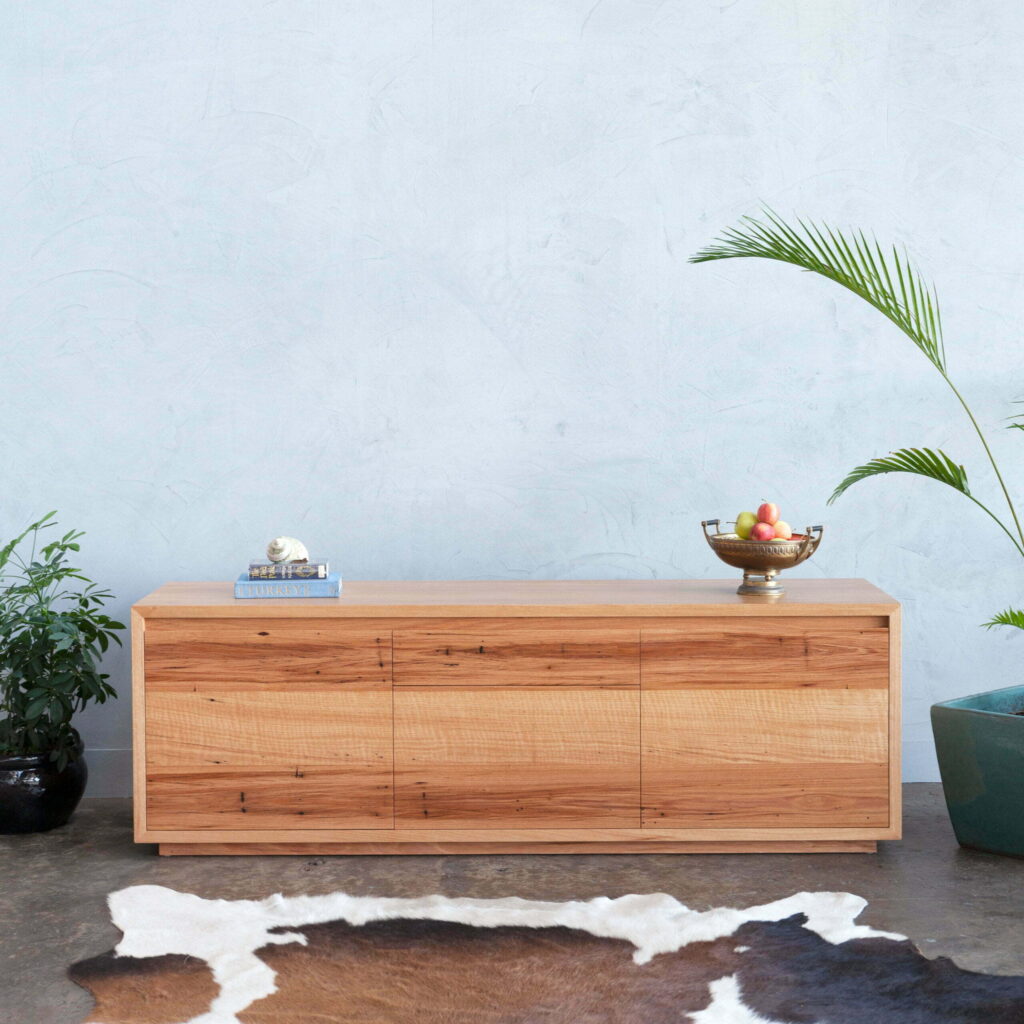 timber sideboard console with palm tree