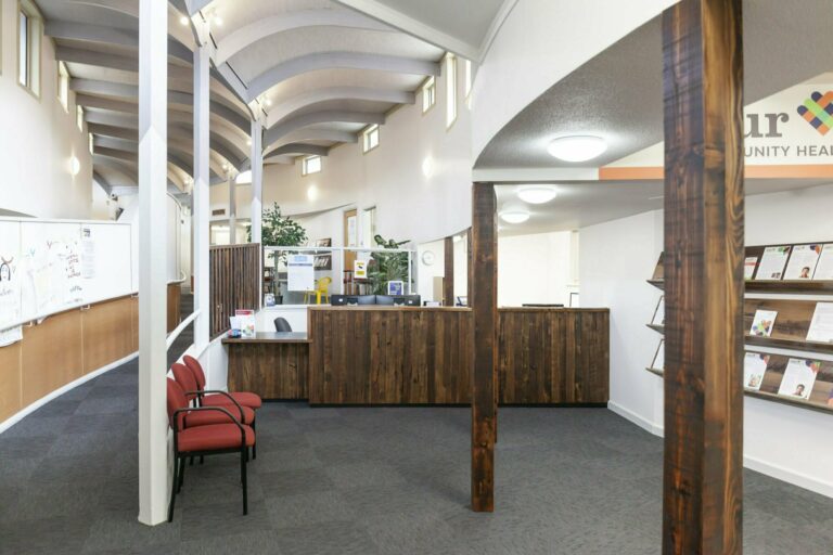 recycled timber reception desk in Northcote