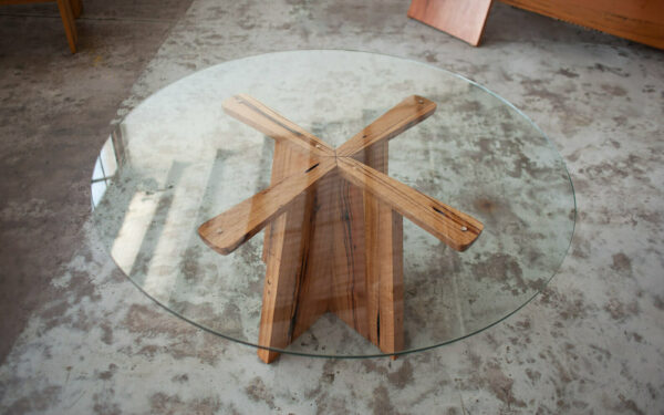 Glass top and timber dining table