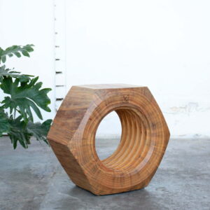 timber sidetable with plant