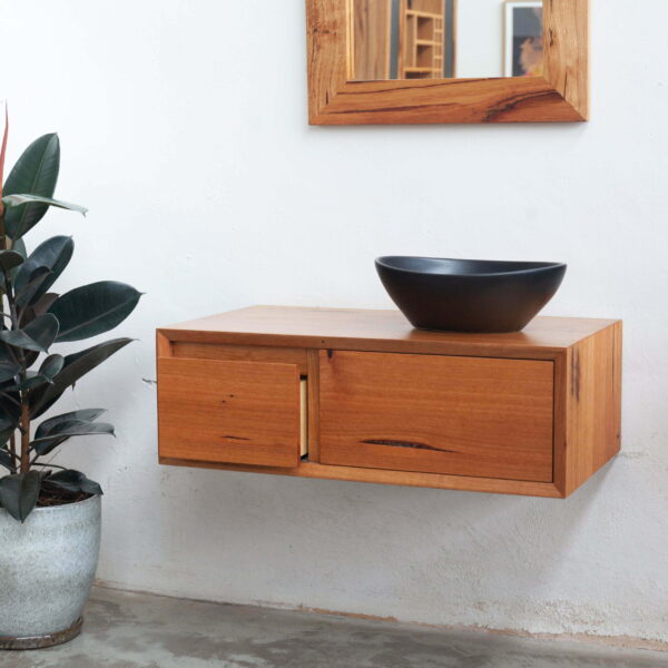 recycled timber bathroom vanity with mirror
