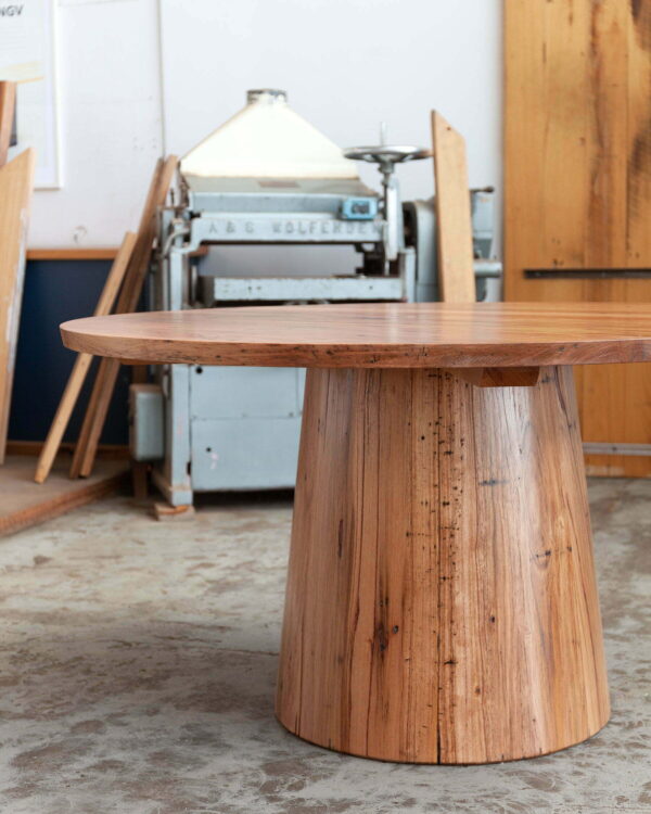Recycled timber round dining table