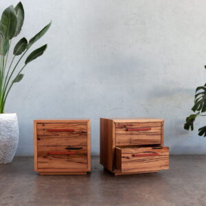 recycled timber bedside tables with Jarrah handle