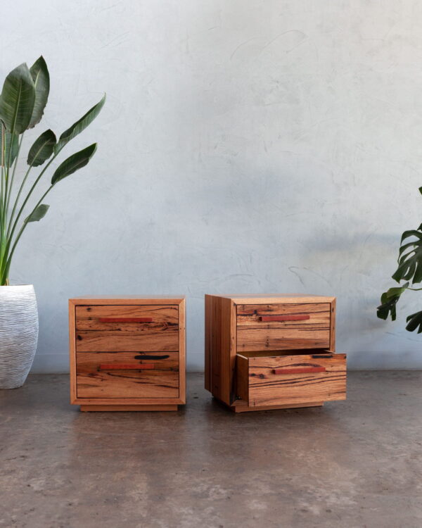 recycled timber bedside tables with Jarrah handle