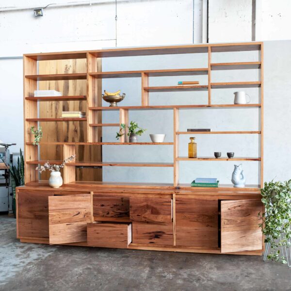 timber wall unit with console