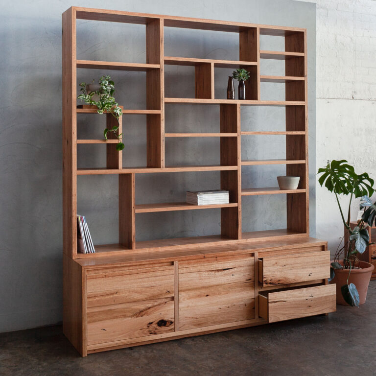 custom wall unit made from recycled timber