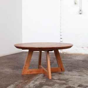 round timber coffee table with cross legs