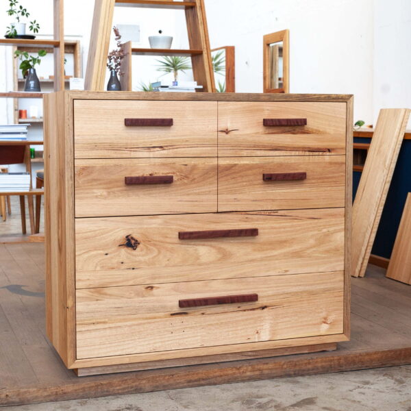 Bespoke timber tallboy with jarrah drawer handles