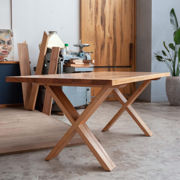 timber eight seater cross leg dining table