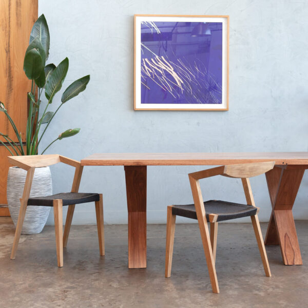 Timber cross leg dining table with dining chairs
